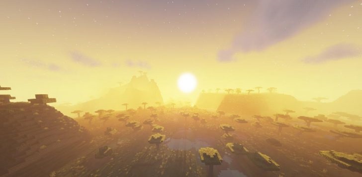 Горный биом в Minecraft с реалистичными тенями и текстурой травы