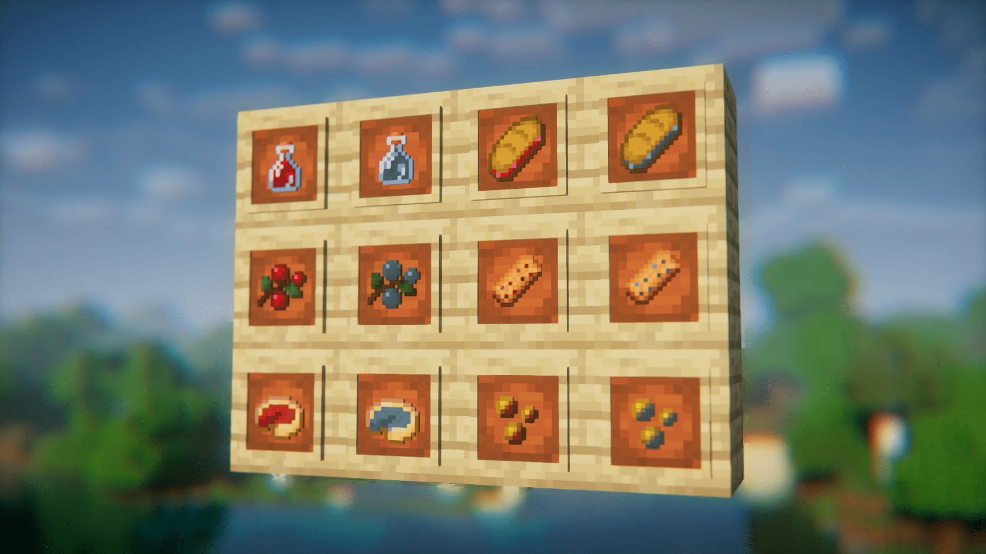 Процесс крафта ягодного пирога в Minecraft с модом Pure Berries