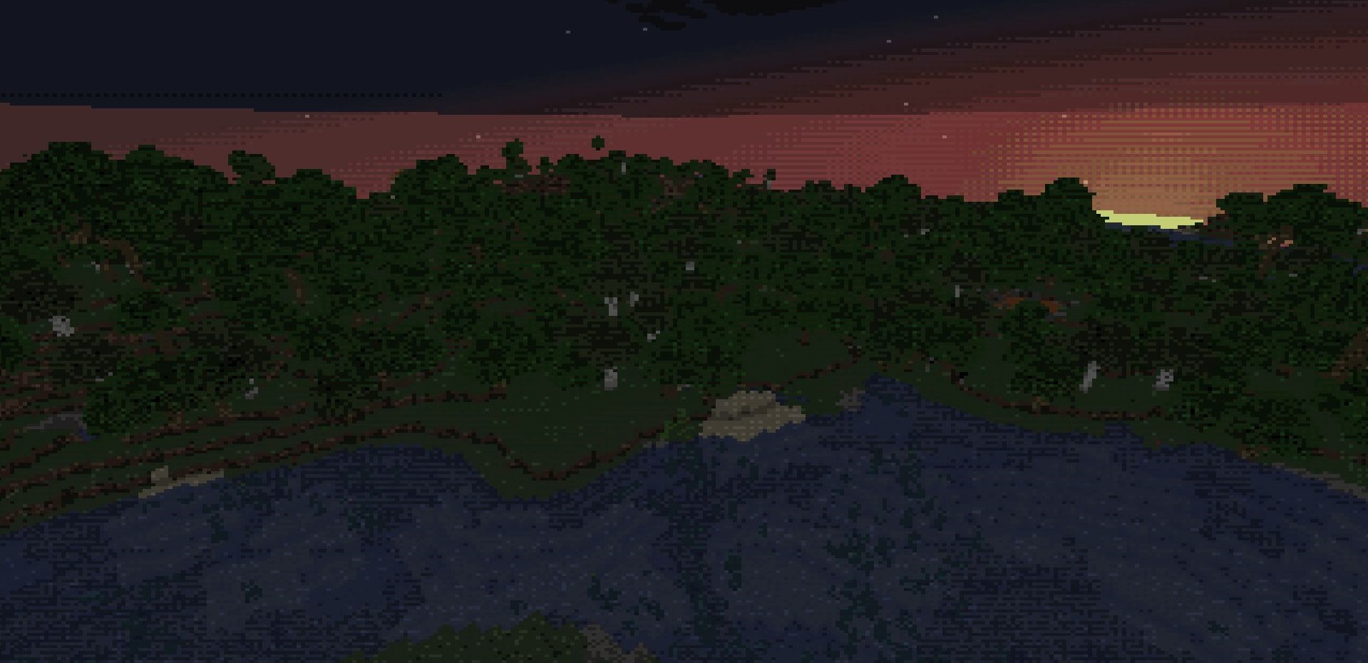 Горный биом в Minecraft с ретро-шейдером PwC Retro Pixels