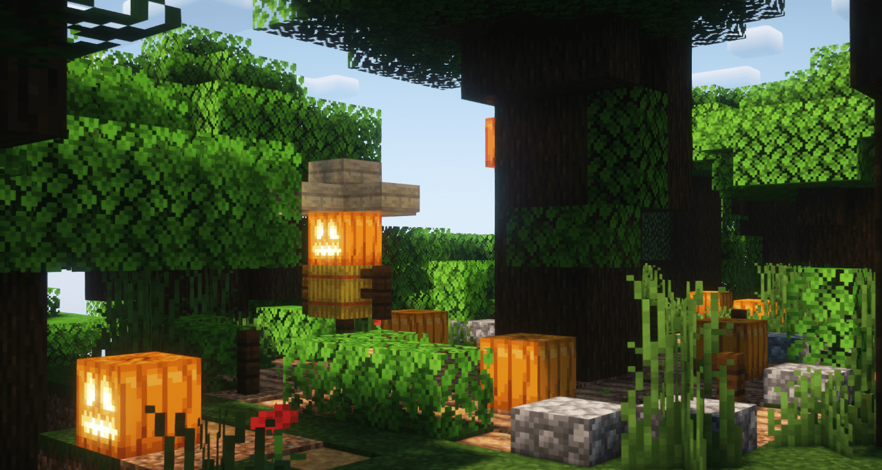 Тыквенные поля и загадочные строения в Minecraft с модом Qrafty’s Halloween Villages