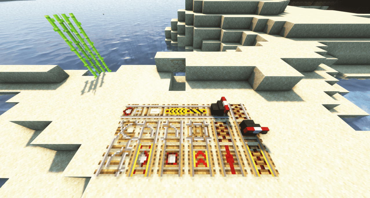 Железнодорожный мост в Minecraft с использованием мода Railcraft Reborn