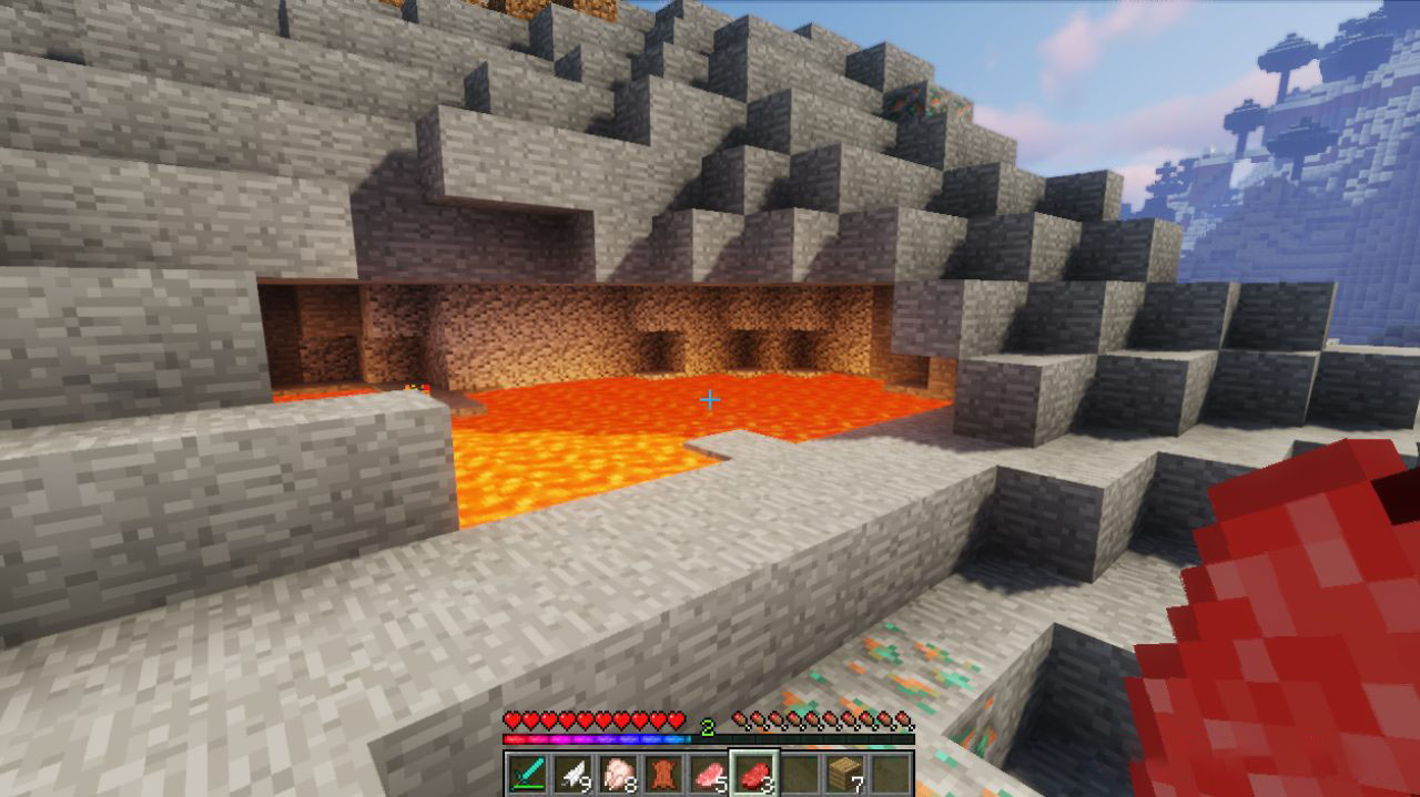 Интерфейс Minecraft с радужным индикатором опыта и пинга