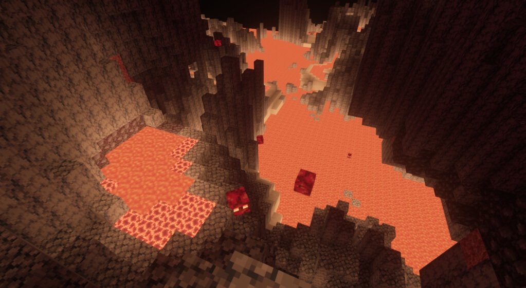 Горный биом в Minecraft с реалистичными тенями от шейдеров Raspberry