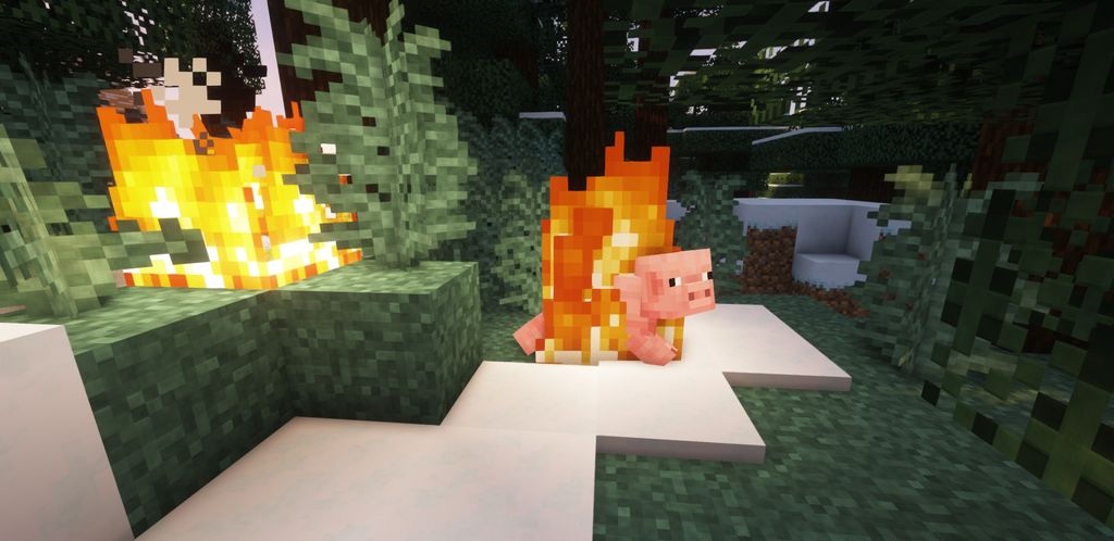 Пример распространения огня в Minecraft с модом Realistic Fire Spread