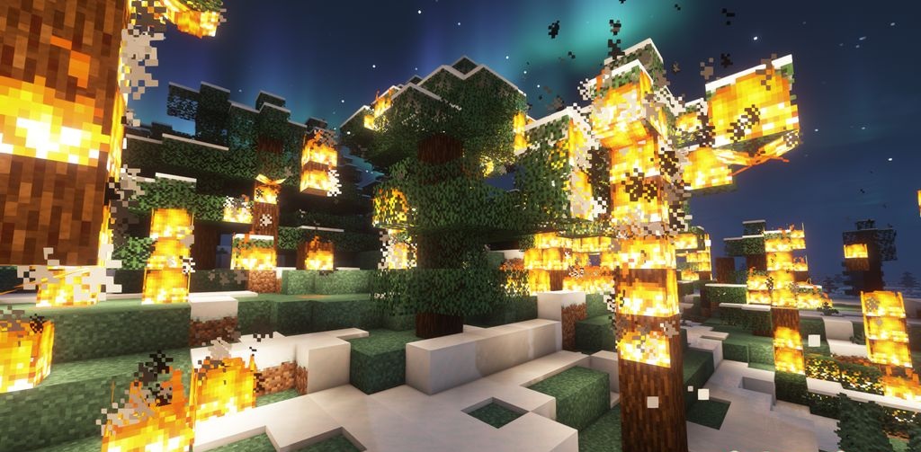 Пламя распространяется на постройки в Minecraft с модом Realistic Fire Spread