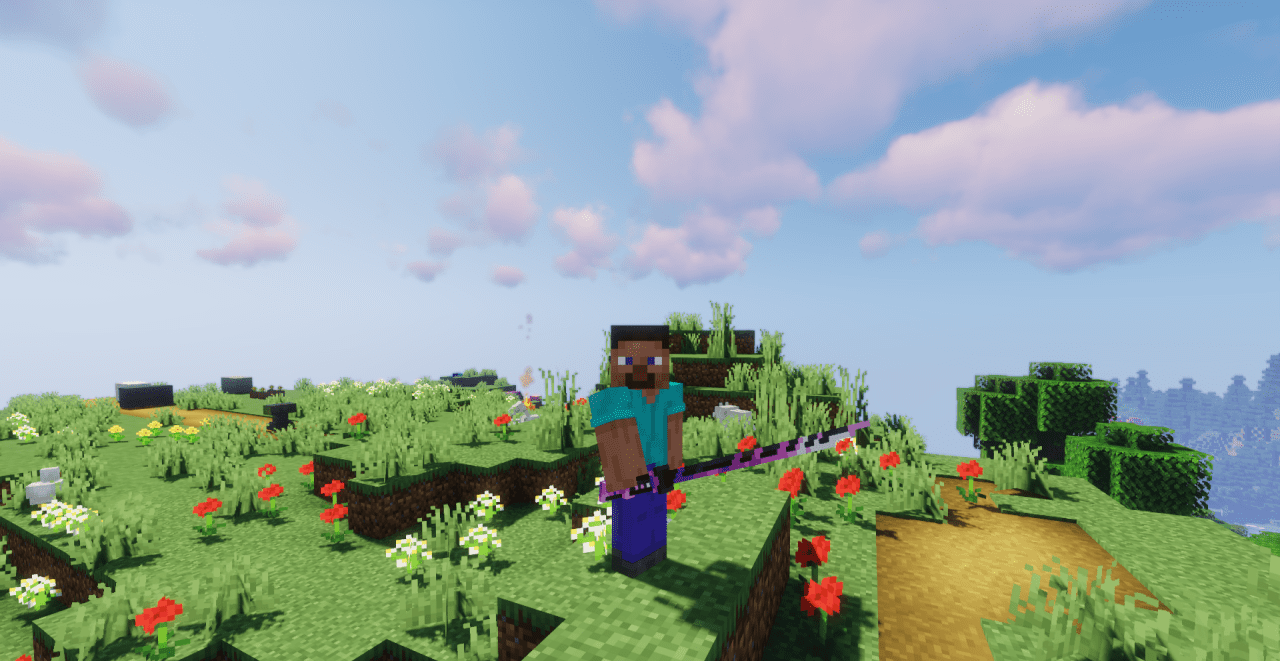 Игровой процесс с катаной в Minecraft после установки текстур-пака
