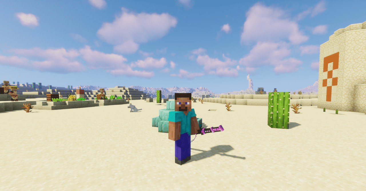 Сравнение стандартного меча и катаны в Minecraft с текстур-паком