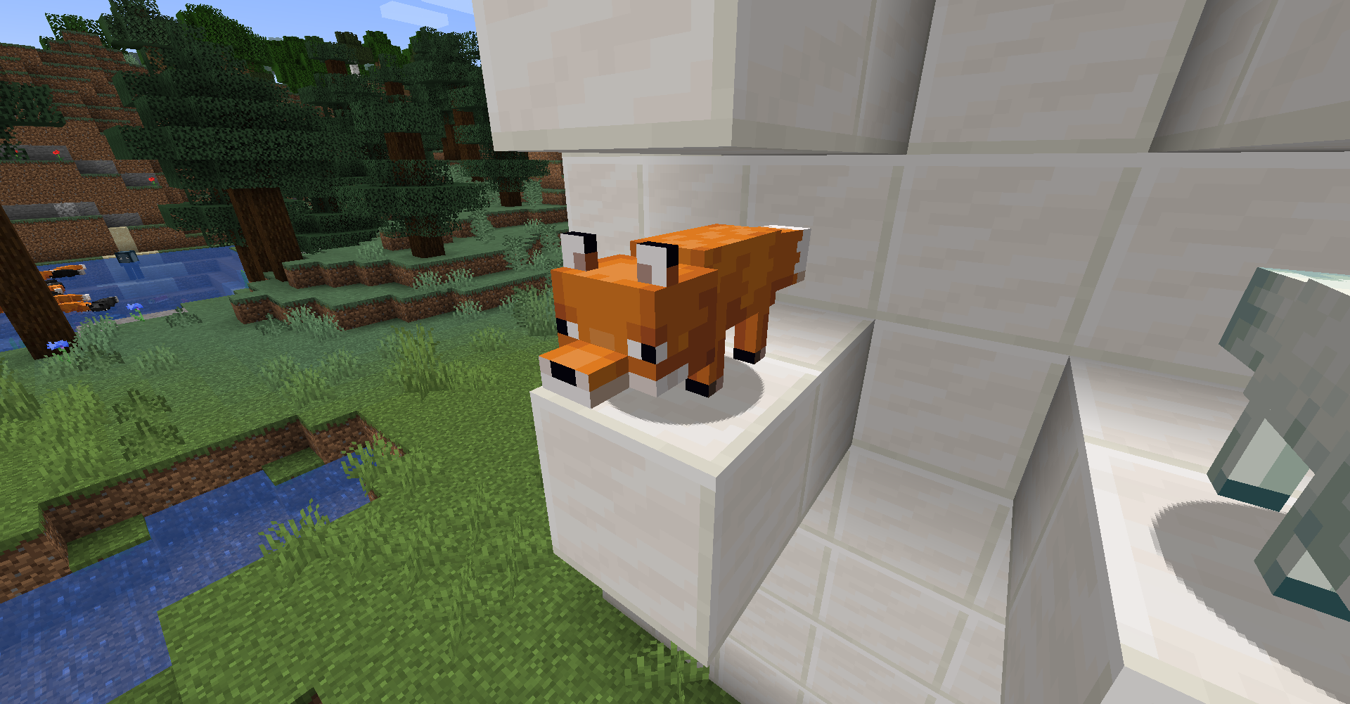 Рыжая лиса в Minecraft: игривое поведение и взаимодействие с игроком