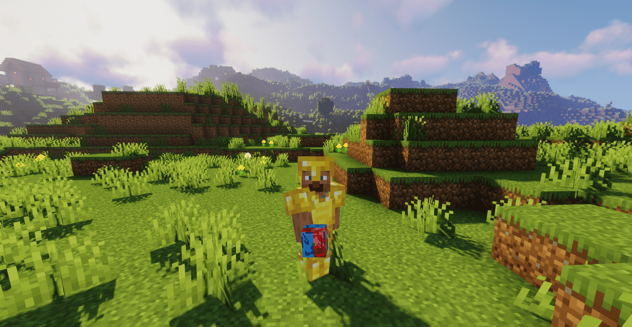 Игрок в синих незеритовых доспехах исследует Нижний мир в Minecraft