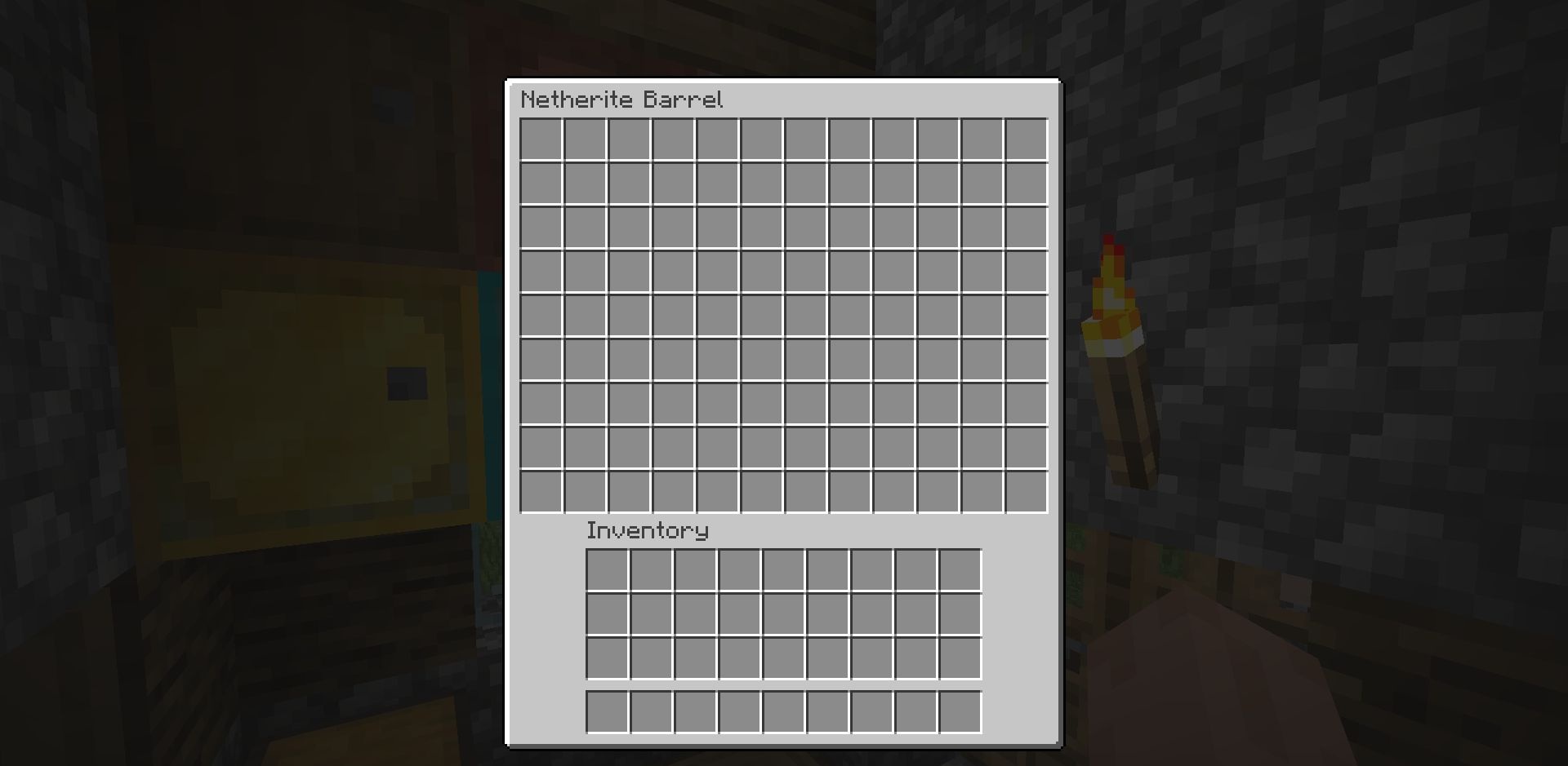 Сравнение вместимости обычной и усиленной бочки в инвентаре Minecraft