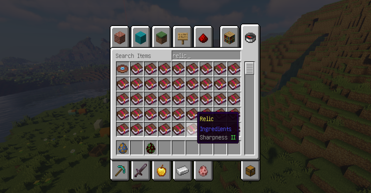 Скриншот Minecraft с новыми текстурами зачарованных книг из мода Relics