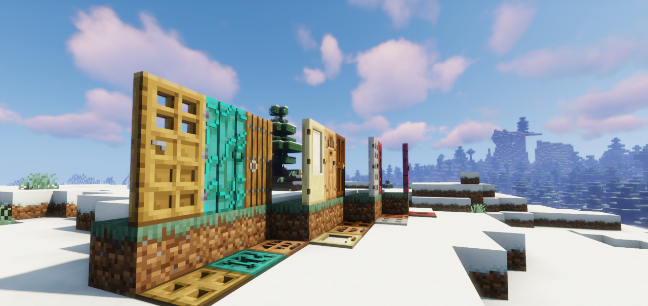 Детализированные двери в разных биомах Minecraft с Remodeled Doors