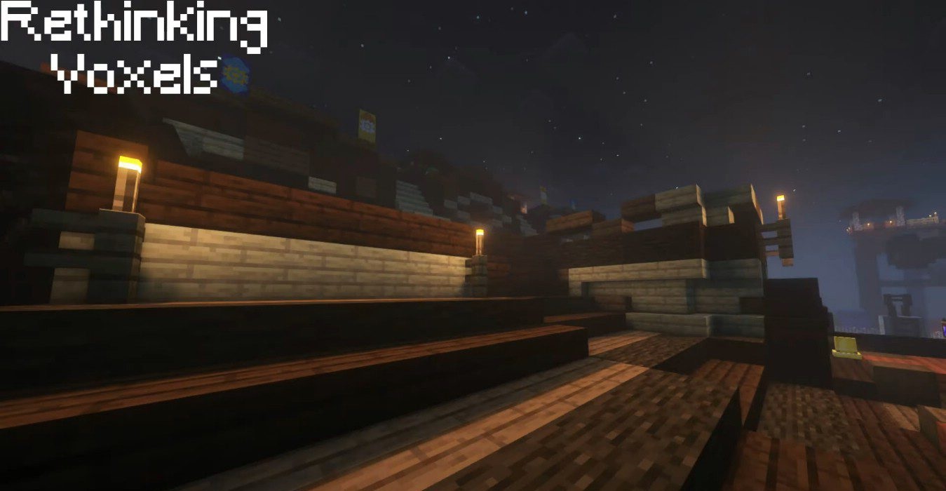 Сравнение обычного и улучшенного освещения в Minecraft с Rethinking Voxels