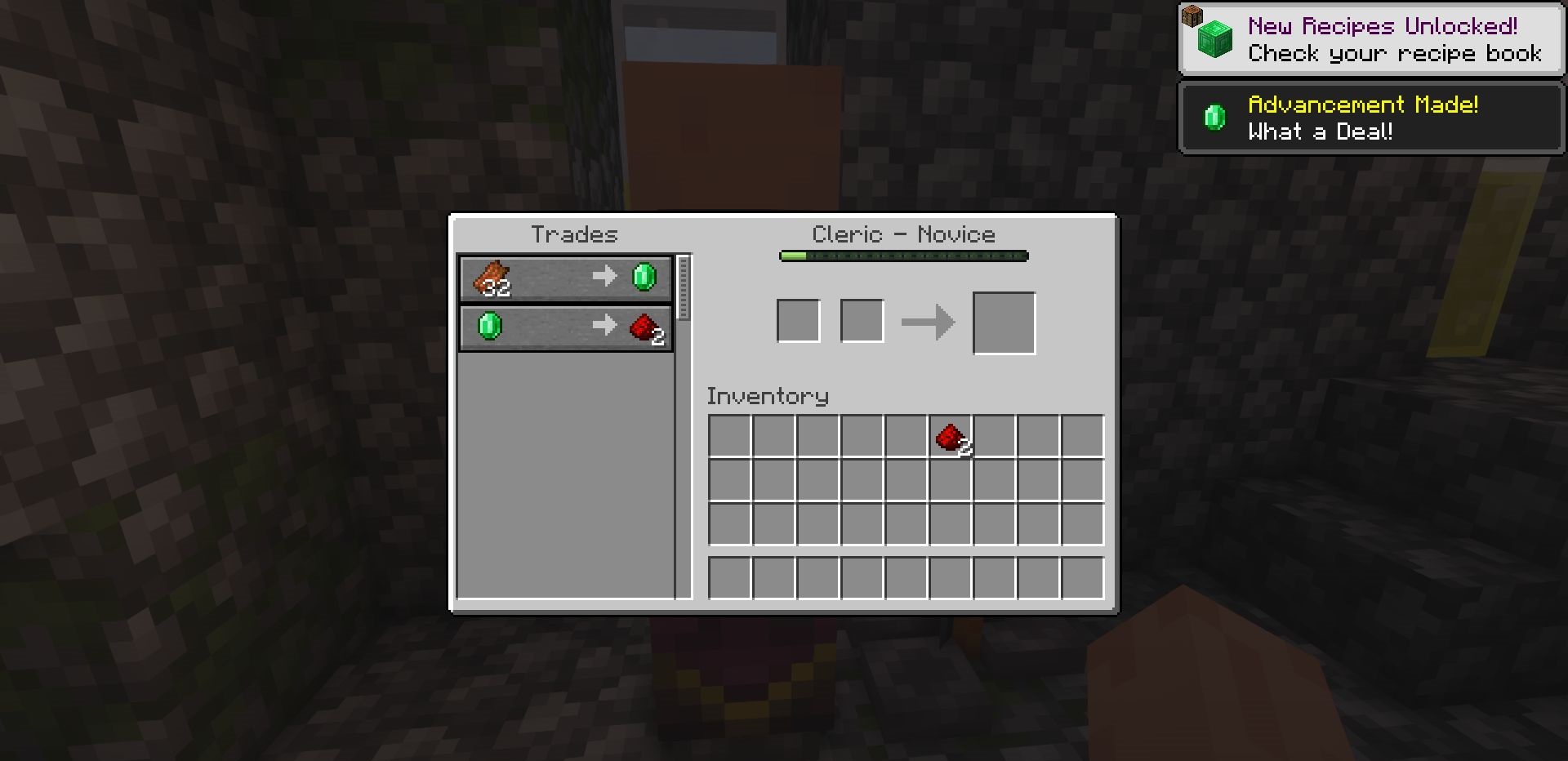 Пример диалога с жителем в моде Retraining для Minecraft