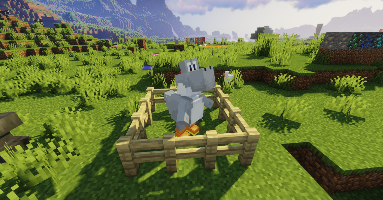 Игрок в алмазной броне верхом на красном Йоши в Minecraft