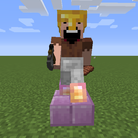 Статуя Зевса в Minecraft с молниями и мистической аурой вокруг