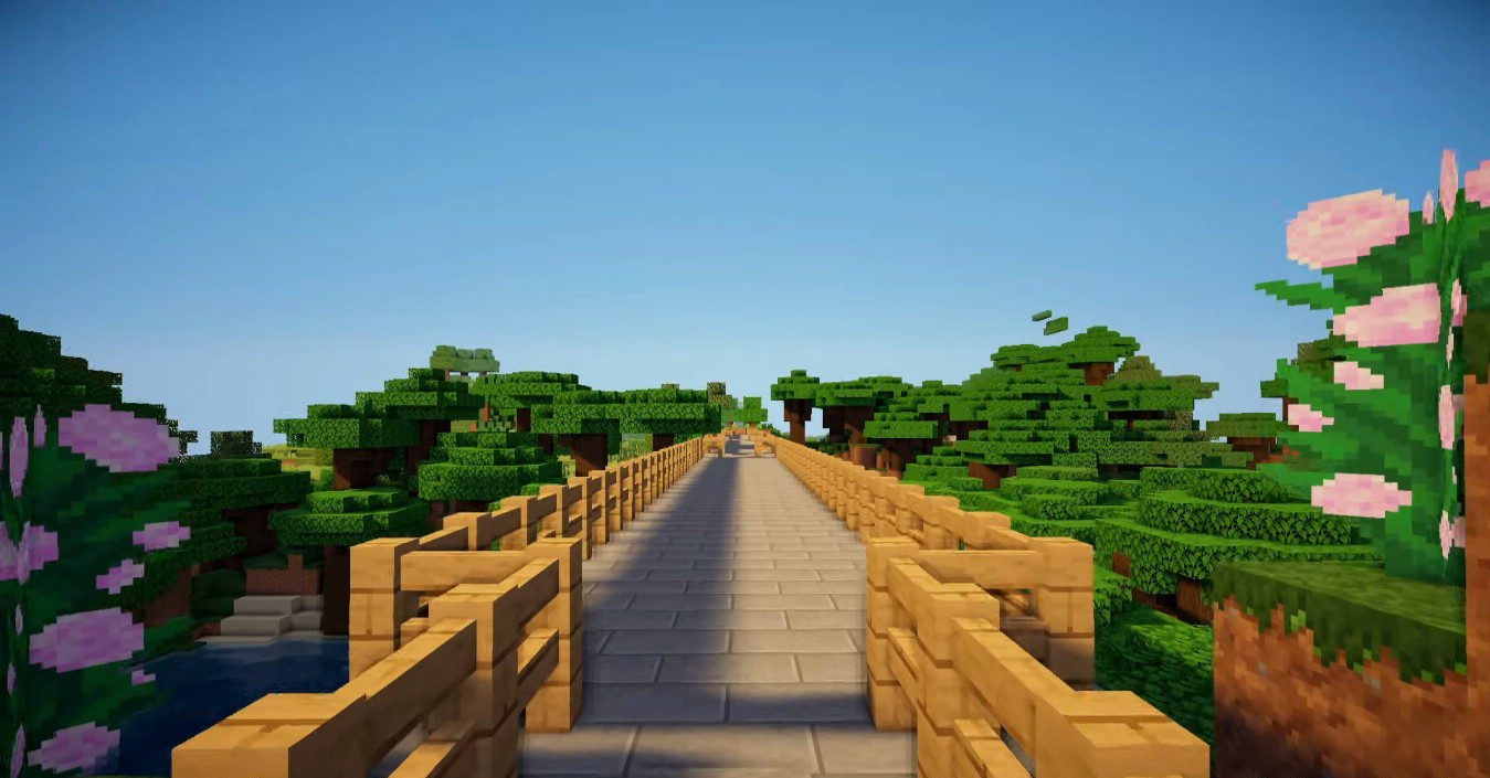 Ночной пейзаж в Minecraft с динамическим освещением от шейдеров RudoPlays