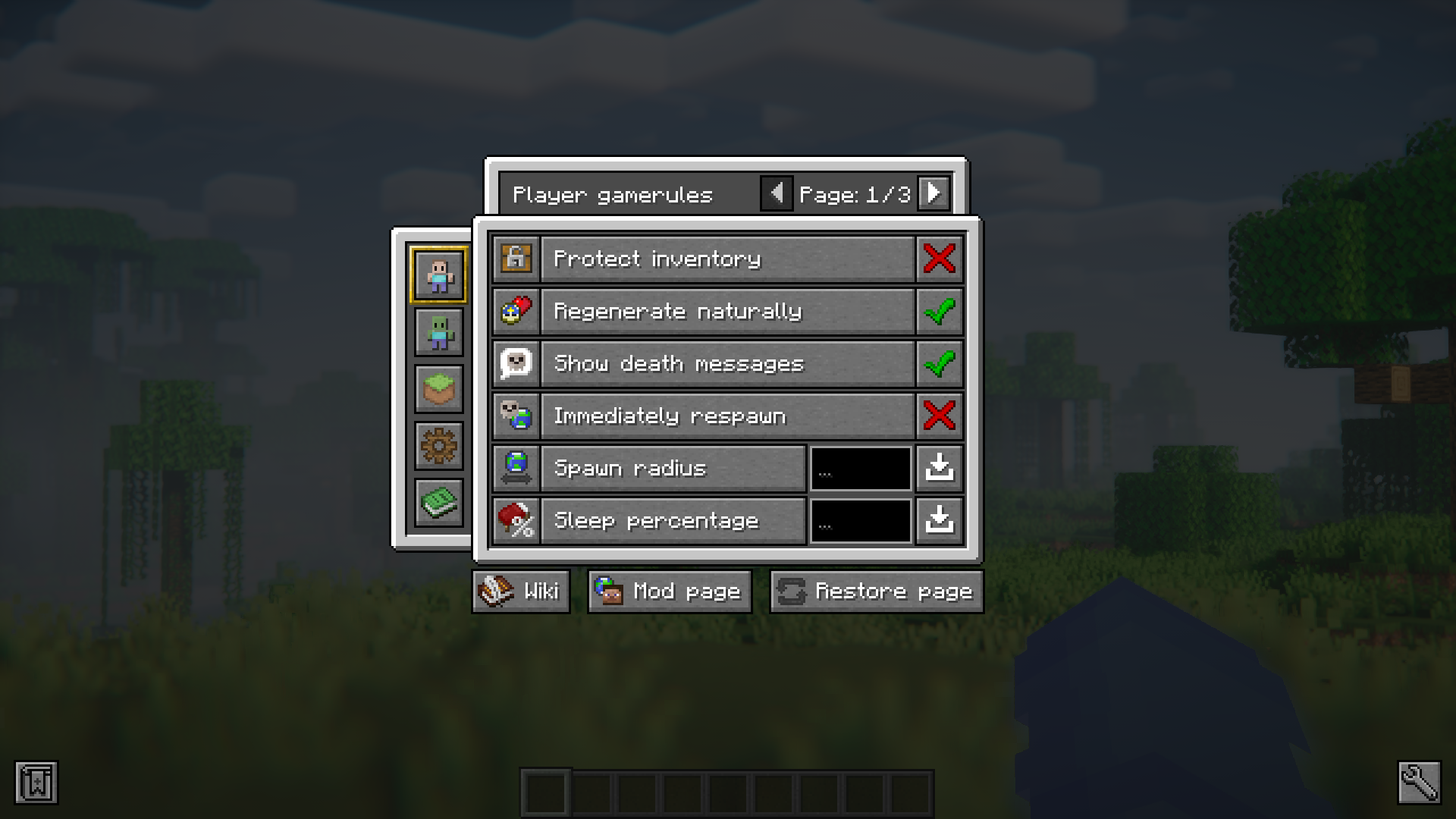 Настройка времени суток и погоды в Rule Control для Minecraft