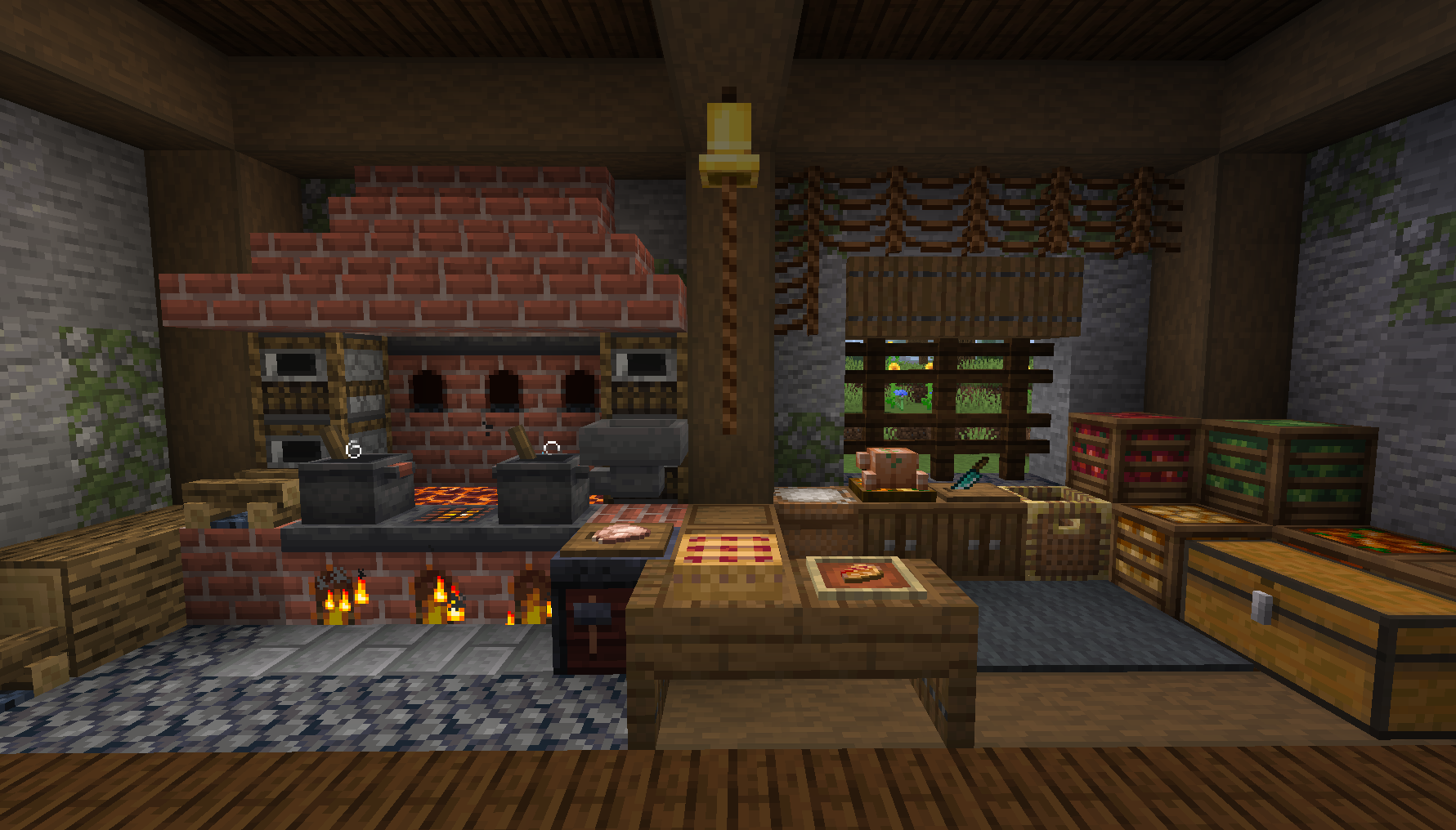 Кухня в стиле кантри с печью и продуктами в Minecraft