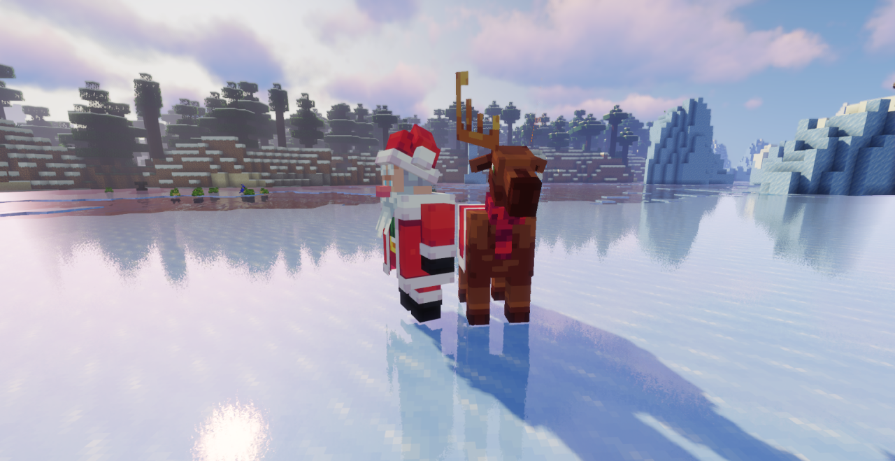Игровой мир Minecraft с новогодними декорациями благодаря модификации
