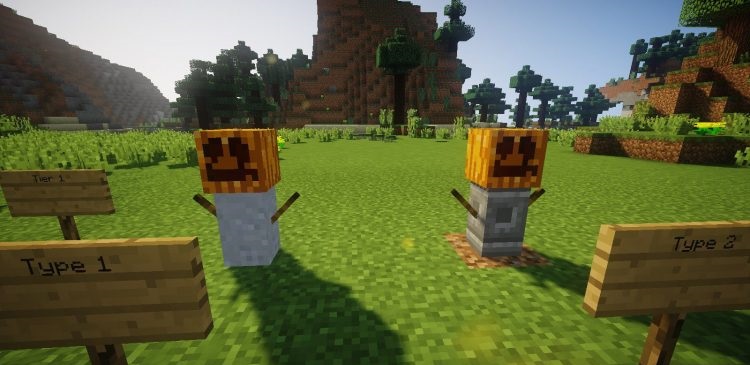 Готовое пугало в Minecraft, защищающее пшеницу от мобов