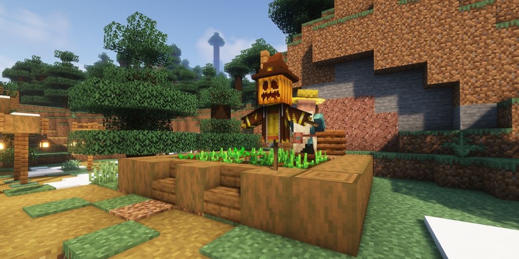 Пример автоматической фермы криперов с использованием пугала в Minecraft