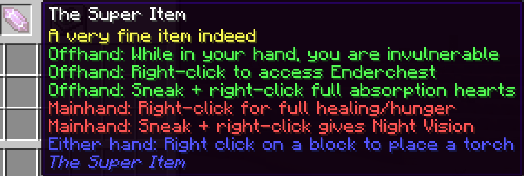 Геймплей с использованием The Super Item в пещере Minecraft с ночным видением