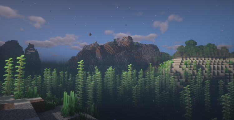 Игрок исследует подводный мир Minecraft с кораллами и рыбами