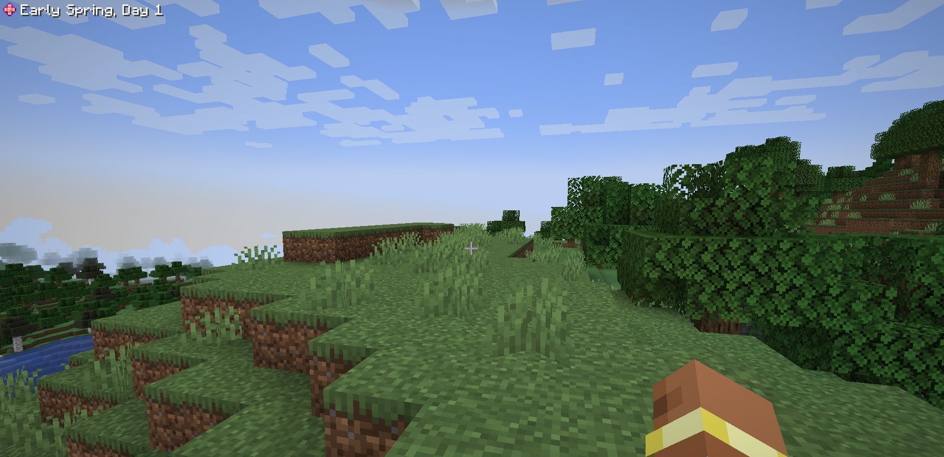 Красивый пейзаж Minecraft в зимнем сезоне с работающим модом SeasonHUD