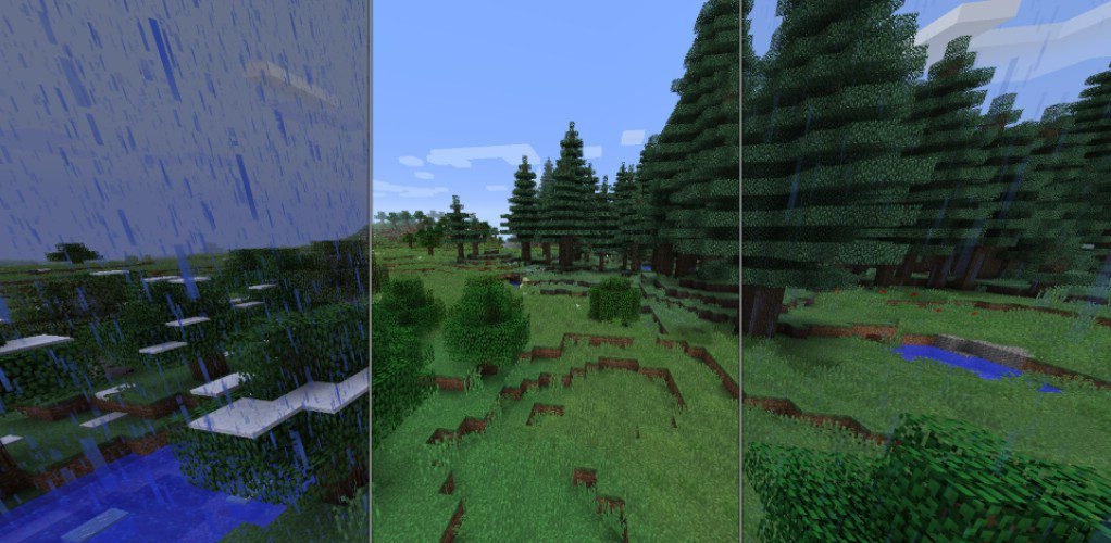 Летний пейзаж в Minecraft с модом Serene Seasons