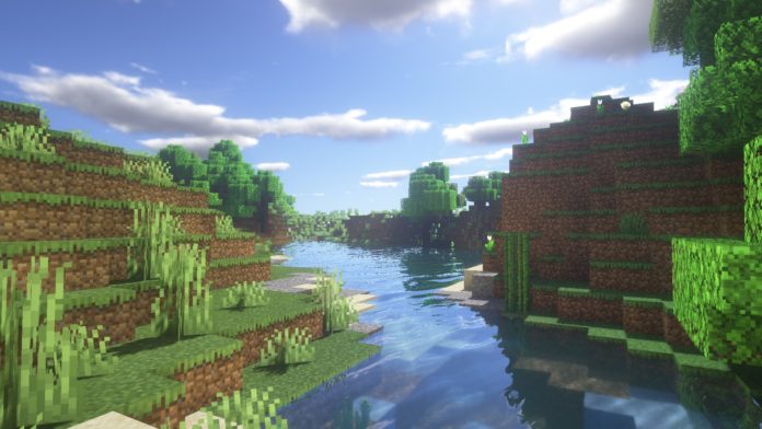 Реалистичный дневной пейзаж Minecraft с шейдерами SEUS, показывающий улучшенную графику и освещение