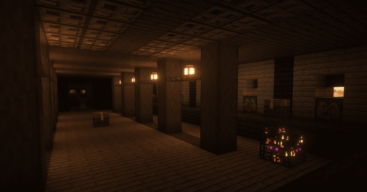 Большой пиратский корабль в океане Minecraft