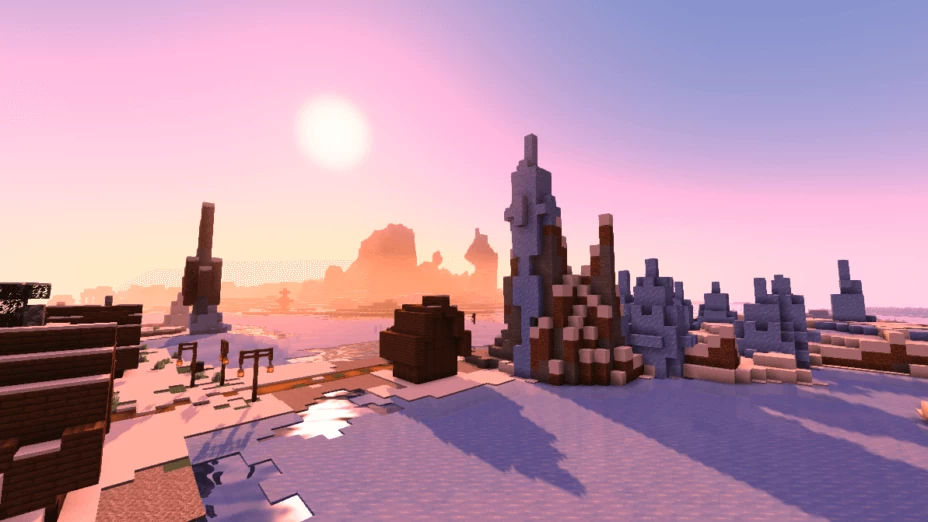 Мультиплеерный сервер Minecraft с шейдерами SFLP, показывающий совместное строительство