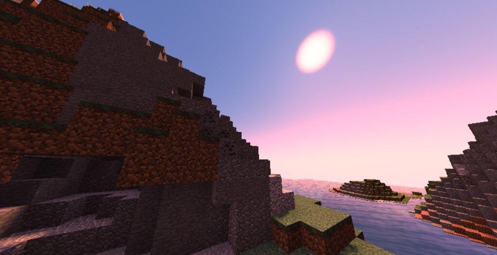 Горный биом в Minecraft с улучшенной графикой благодаря SFLP шейдерам