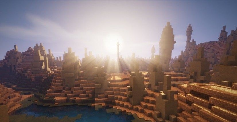 Горный биом в Minecraft с реалистичными шейдерами CYBOX
