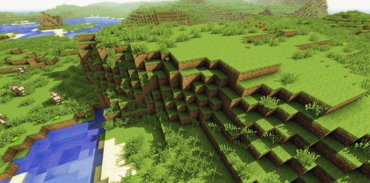 Ночной пейзаж Minecraft с шейдерами: звёзды, луна и динамическое освещение