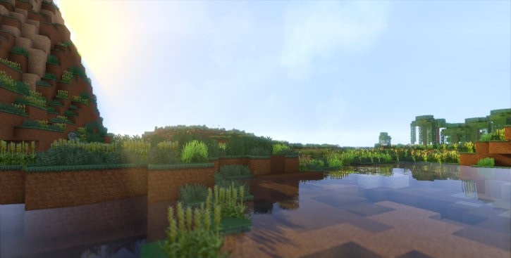 Горный биом в Minecraft с реалистичными текстурами и водопадом