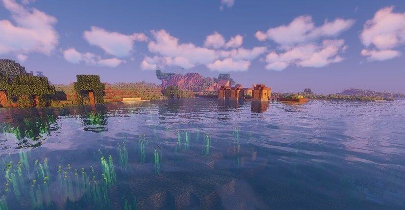 Реалистичная вода с отражениями в Sildur's Vibrant Shaders для Minecraft