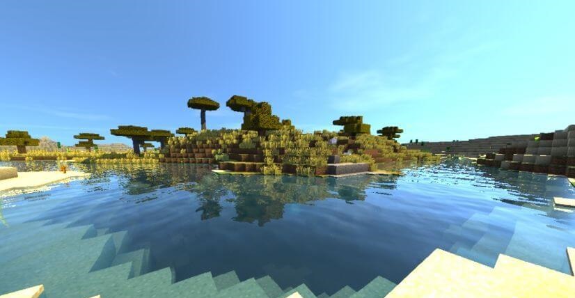 Ночной пейзаж в Minecraft с лунным светом и реалистичными тенями