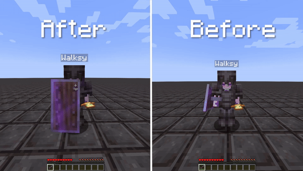 Анимация работы мода Shield Fixes, улучшающего защиту щитов в Minecraft