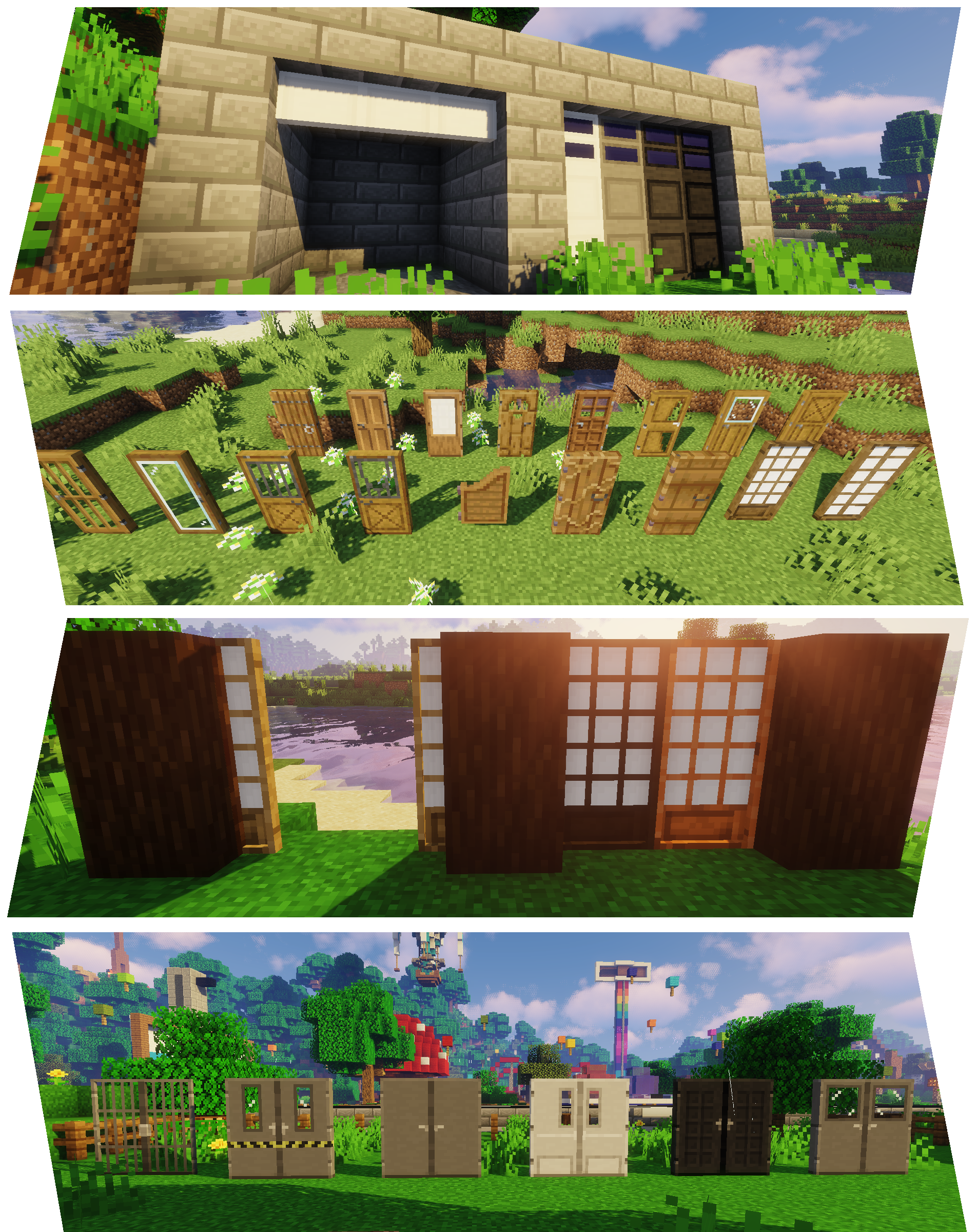 Пример использования металлических и стеклянных дверей в постройках Minecraft