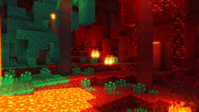 Лавовые озера в Нижнем мире с шейдером Sildurs Vibrant, динамическое освещение