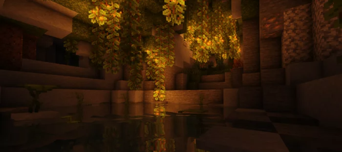 Ночной пейзаж в Minecraft с динамическим освещением от Sildur's Vibrant