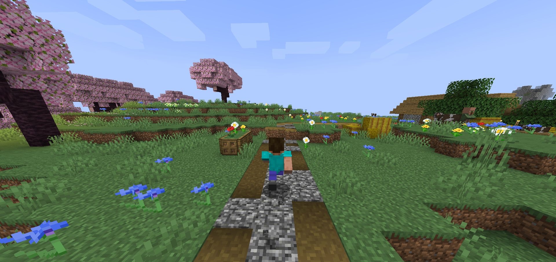 Пример использования мода Simple Roads в городе Minecraft с каменными дорогами