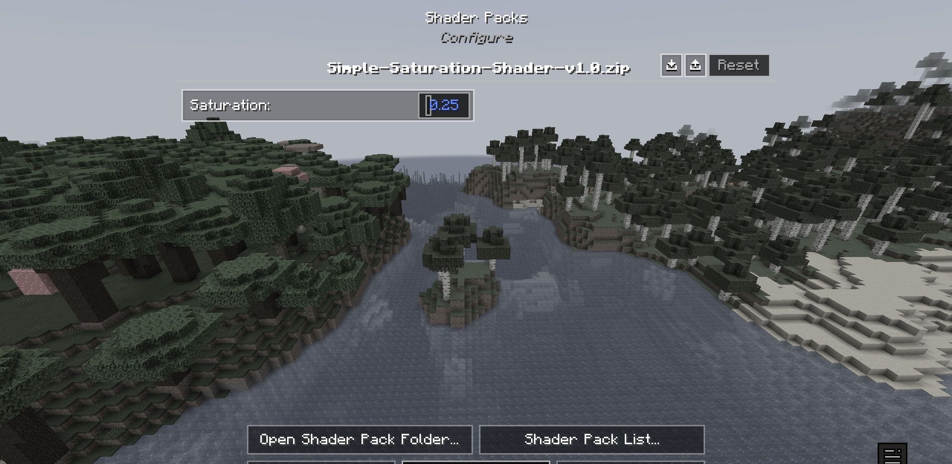 Пример изменения цветов в Minecraft с помощью Simple Saturation Shader