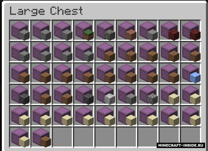 Пример работы Simple Shulker Preview в инвентаре Minecraft с разными типами шалкеров