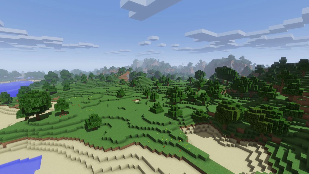 Ночной пейзаж в Minecraft с шейдерами Simplicissimus: звезды, луна и динамические тени