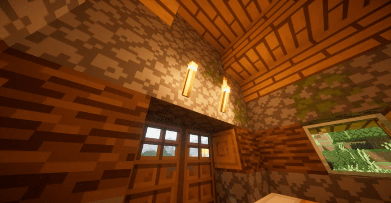Интерьер дома в Minecraft с текстур-паком Simply Pure: деревянные блоки и мебель в минималистичном стиле