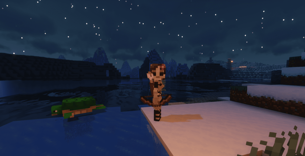 Скриншот Minecraft с текстур-паком Skeleton Girls, показывающий нового скелета в игре