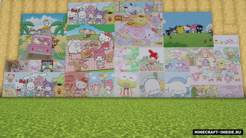 Пример использования текстурпака Cute Sanrio Paintings в интерьере дома